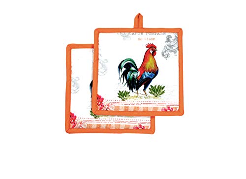 Pot Holders Easter Decor Heat Resistant Cotton Set of 2 Nonslip 8"x8" Inch Hot Pads for Kitchen (8x8 inches / Farm Rooster)