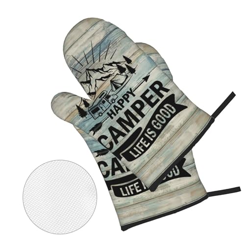 Happy Camper Oven Mitts and Pot Holders Sets of 4 (One Size / Happy Camper 2)