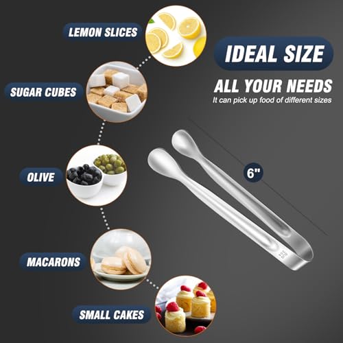 12 PCS Mini Serving Tongs (6 inch / Silver 6Pcs)