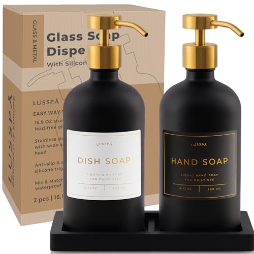 Glass Soap Dispenser Set of 2 (Black/Gold)