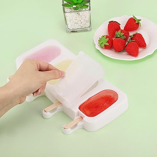 3 Set Popsicles Molds with Lids and 100 Pcs Wooden Popsicles Sticks (White / Standard Size)