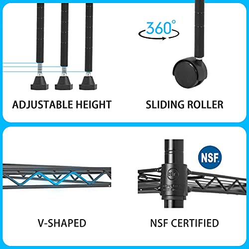 5 Tier Wire Shelf with Wheels (Black / 30×14×60)