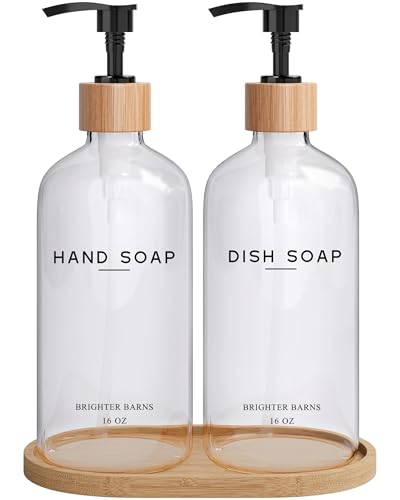 Clear Glass Hand and Dish Soap Dispenser Set by Brighter Barns (Clear Hd)