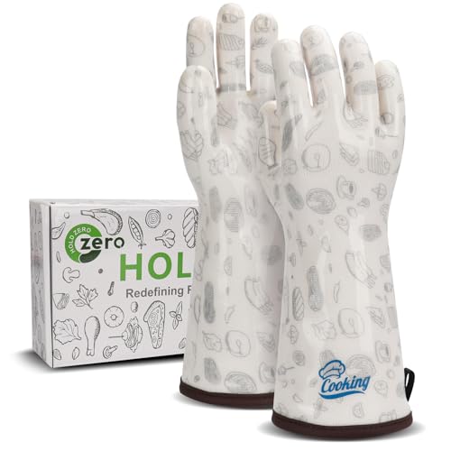 Heat Resistant Gloves Food Grade Oven Mitts Liquid Silicone with Nylon Line Reusable Waterproof for Women Handle Hot Food White Small (Small)