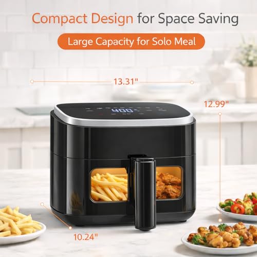 8-in-1 Air Fryer 4 Qt, Digital Preset Airfryer with Visible Window, Nonstick and Dishwasher-Safe Basket for Chips, Bake, Wings, 60-Min Timer, 1500W, Gray (Black-4 Qt / 4 Qt)