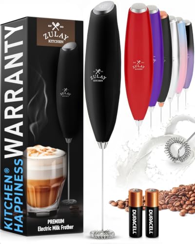 Milk Frother Handheld Electric Whisk (Zulay Black / Z1 Motor + Batteries)