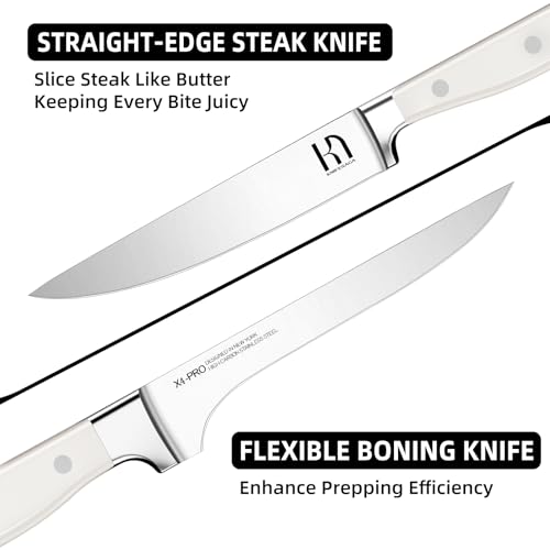 15 pc Japanese Kitchen Knife Block Set (White)