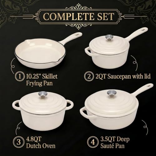 Nonstick Enameled Cast Iron Cookware Set (White C)