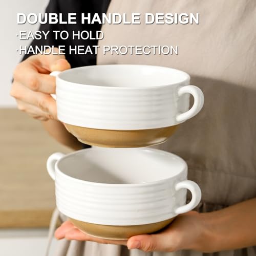 Ceramic Soup Bowls with Handles (White / 20oz - 6pcs)