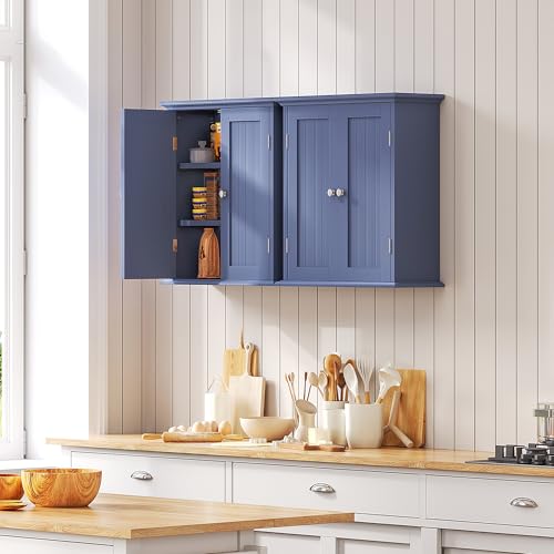 Bathroom Wall Cabinet with 2 Doors (Navy Blue / 8.8"D x 21.1"W x 24"H)