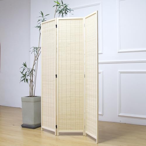 3 Panel Room Divider and Folding Panel Screen (Beige / 3 Panel)