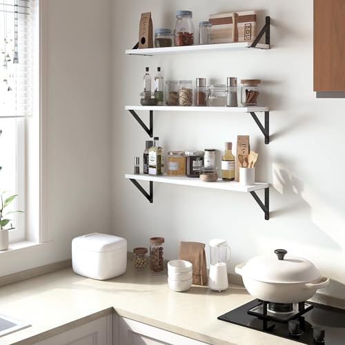 Floating Shelves for Wall (White / 27.56"W x 5.9"D x 5.4"H,Set of 3)