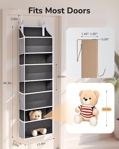 1 Pack Small Over Door Organizer with 4 Large Pockets 8 Mesh Side Pockets (Dark Grey / 1 Pack-4 Tier)