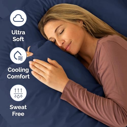 Short Queen Size 4 Piece Bed Sheet Set (18 - Navy Blue / Short Queen)