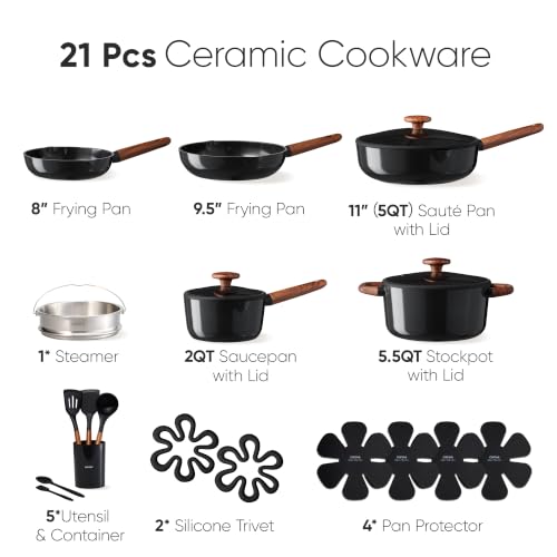 21pcs Ceramic Cookware Set (Black / 21 Piece)