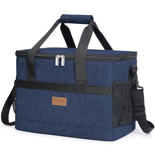 Cooler Bag 30 Cans Collapsible and Insulated Large Lunch Bag Leakproof Soft Cooler Portable for Camping (30-Can(20L) / Dark Blue)