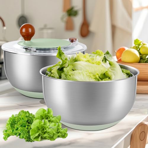 5.3Qt Stainless Steel Salad Spinner with Vibrant Green (Vibrant Green)