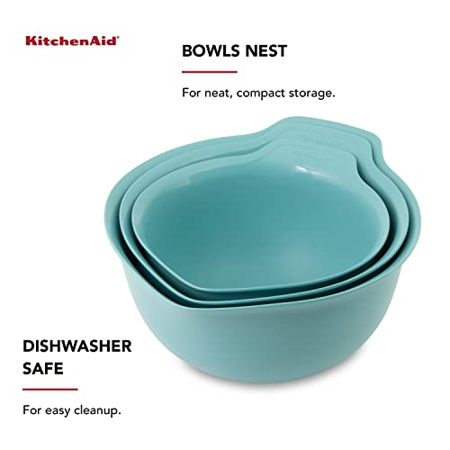 Universal Nesting Plastic Mixing Bowls with Non Slip Base and Pour Spout (Aqua Sky / Set of 3)