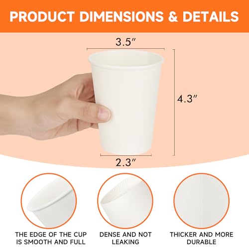 1000 Pack 12 oz Disposable Paper Coffee Cups (White / 12 oz)
