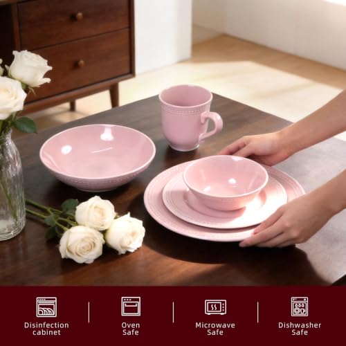 HomeVSS 20 Piece Pearl Dots Stoneware Dinnerware Set (20pc Set / Pink)