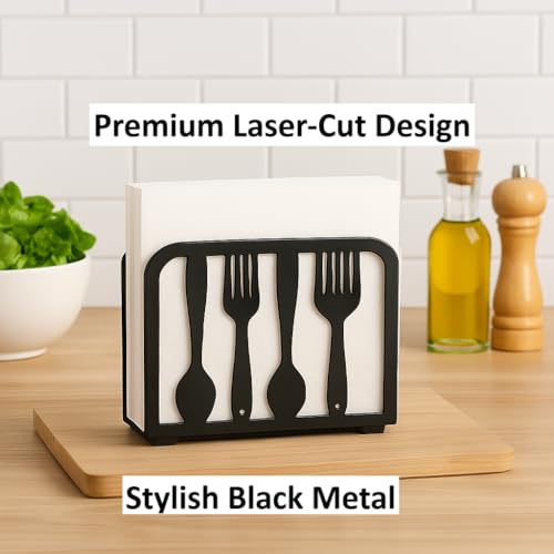Napkin Holder for Table (C Coffee Cup Fork Black)