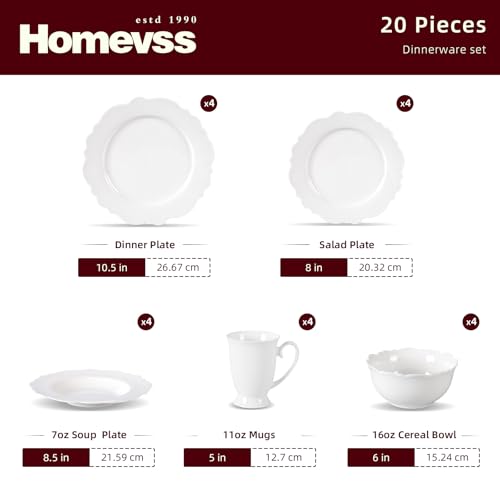 HomeVss New Bone China Dinnerware Set Embossed Winds (Emboss Winds / Service for 4 - 20pc Set)