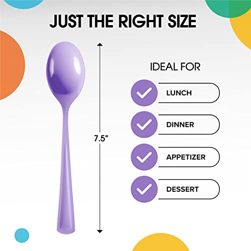 Party Solids Lavender Plastic Spoons 200 Pcs Lavender Spoons Disposable Utensils Heavy Duty Plastic Cutlery Set Disposable Cutlery Sets Flatware Sets Silverware Set Party Supplies & Party Tableware (Lavender / Spoons)