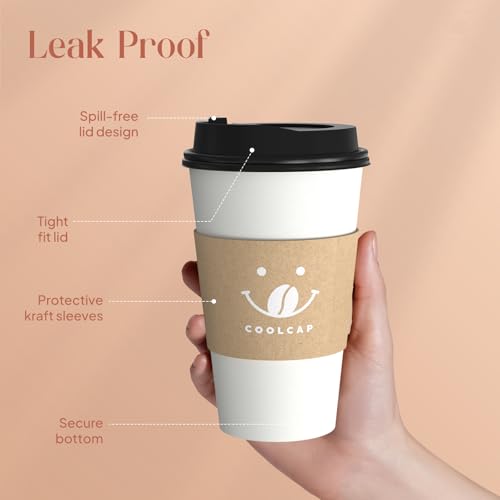 Coffee Cups with Lids and Sleeves (White-100packs / 16 oz)