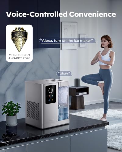 Nugget Ice Maker Countertop with APP & Voice Control (Gloss Silver / 44 lbs)
