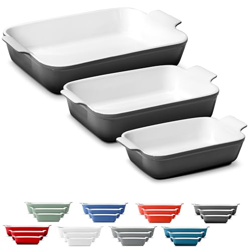 Stoneware Casserole Dish Bakeware Set of 3 (Oyster Grey)