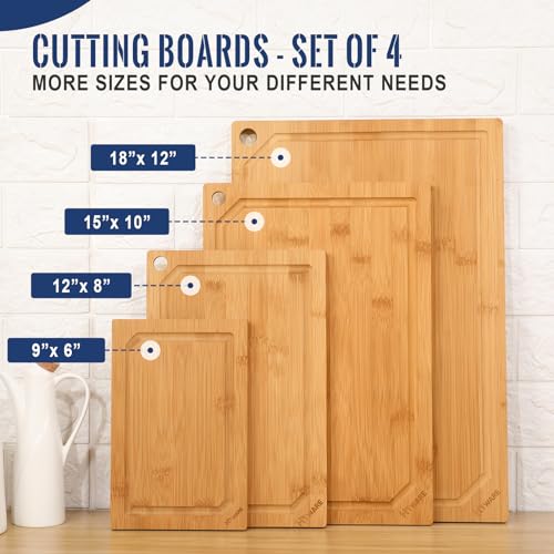 4 Piece Extra Large Bamboo Cutting Boards Set for Kitchen