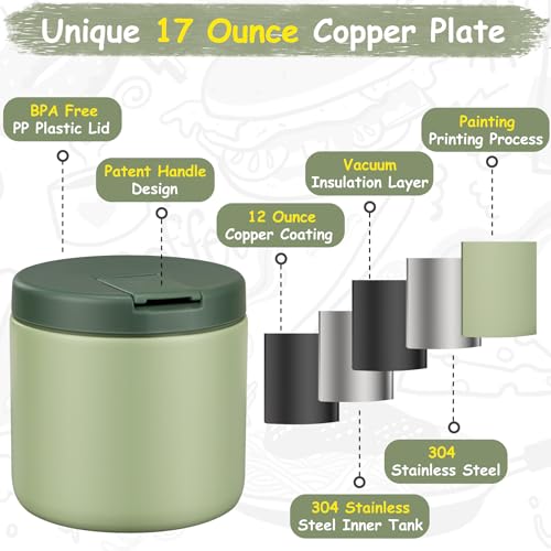 19oz Insulated Vacuum Food Jar with Buckle Lid Wide Mouth Soup Thermo for Hot Food Kids Leakproof Stainless Steel Lunch Container (Green-L / 19OZ)