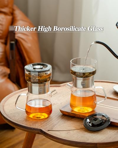 Modern Glass Infuser Pot Set with 2 Cups (10-Black / 13oz-2 Cups)