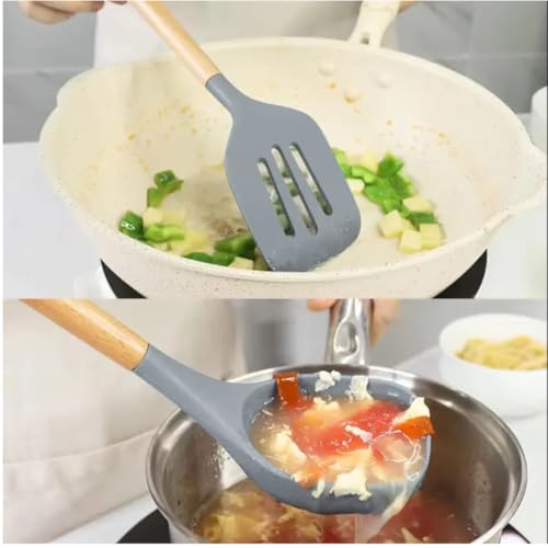 Premium Silicone Kitchen Utensil Set (Gray)