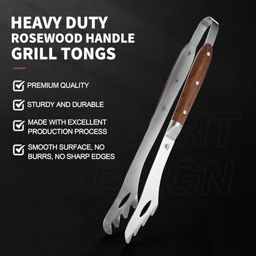 GRILLGEN Heavy Duty Rosewood Handle BBQ Grill Tongs