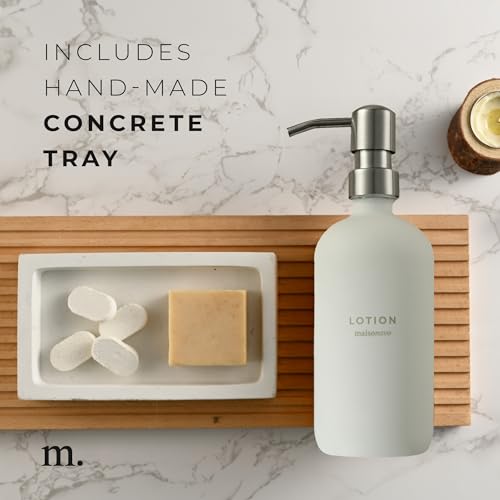 Soap and Lotion Dispenser Set (White Bottles Silver Pumps White Tray)