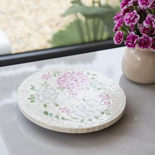 12.6” Pink Hydrangea Capiz Shell Lazy Susan (Pink Hydrangea Floral / Standard)