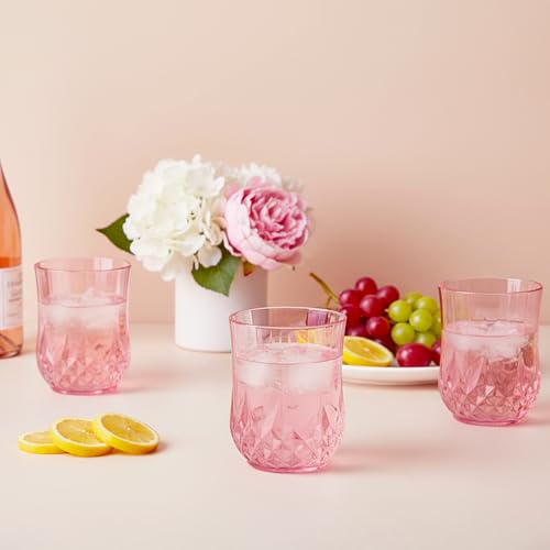 24 Pack Plastic Stemless Wine Glasses (12oz-pink)