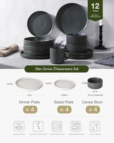 Star Stoneware Dinnerware Set (Matte White & Charcoal)