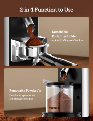 Stainless Steel Espresso Grinder with Portafilter Holder (Silver)