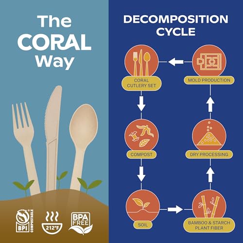 Light Brown Compostable Heavy Duty Spoons & Forks Set 220 Pieces Bulk