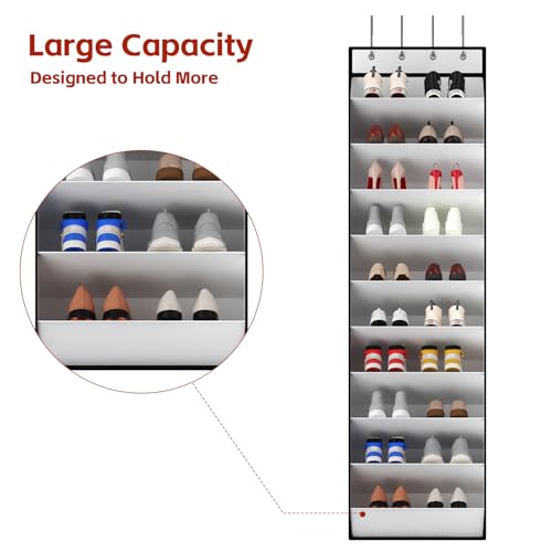 10 Tiers White Over Door Shoe Organizer Storage (White-1 Pack of 10 Pockets)