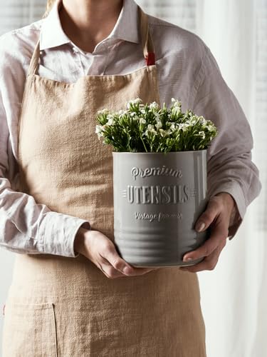 7.2" Large Ceramic Utensil Holder for Kitchen Counter (7.2 Inch / Grey)
