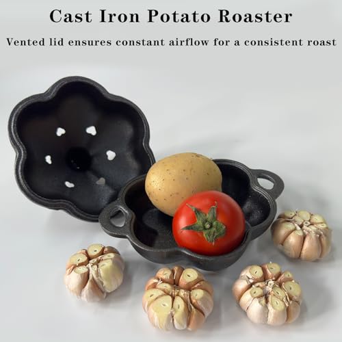 Pre Seasoned Cast Iron Smoker & Garlic Roaster with Airflow Lid (A-Black)