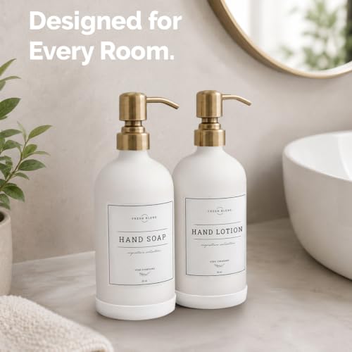 White Glass Soap Dispenser (Matte White Bottle / Brushed Brass Pump)