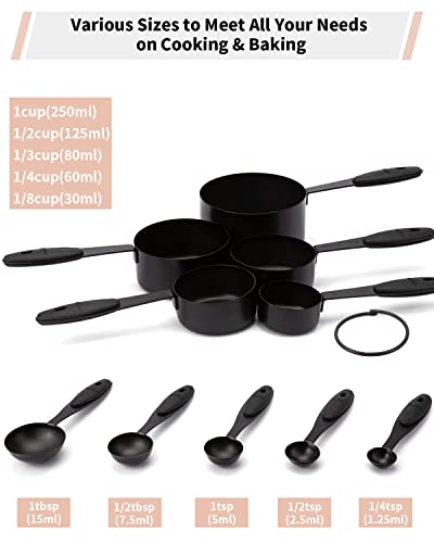 Measuring Cups and Spoons Set 304 Stainless Steel 10 (i)Black-Black)