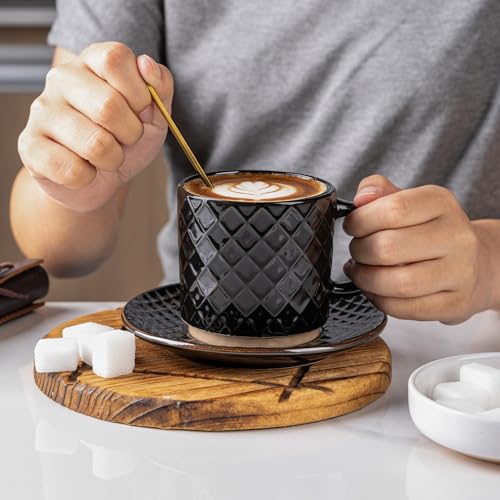 6 OZ Coffee Mugs with Saucer and Stand (Black / 6 Ounce (With Stand))