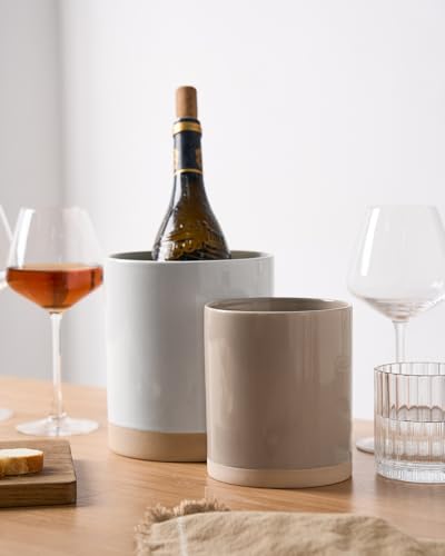 Ceramic Utensil Holder (White and Cinnamon Brown)
