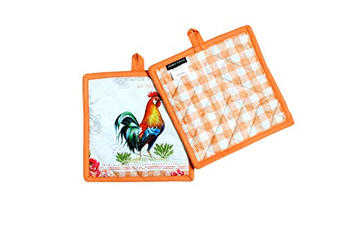 Pot Holders Easter Decor Heat Resistant Cotton Set of 2 Nonslip 8"x8" Inch Hot Pads for Kitchen (8x8 inches / Farm Rooster)