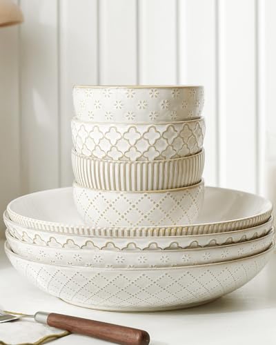 Ceramic Bowl Small Soup Bowls Set of 4 with Assorted Embossment (4.5" x4)